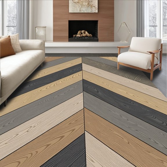 ODIKA 2x3 Machine Washable Non-Slip Area Rug, Herringbone Parquet Wood Look Machine High Traffic Rug, Brown, 526511