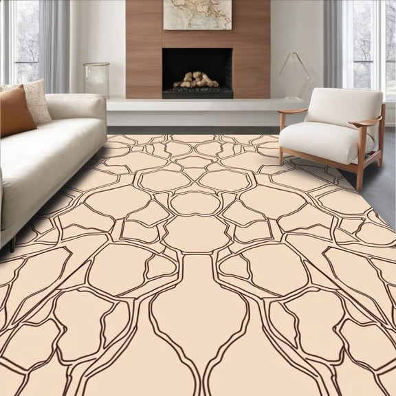ODIKA 2x3 Machine Washable Non-Slip Area Rug, Hexagon Honeycomb Dirt Catching Floor Machine Design High Traffic Rug, Beige, 588066