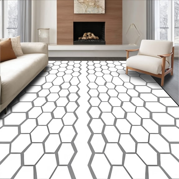 ODIKA 2x3 Machine Washable Non-Slip Area Rug, Hexagon Honeycomb Textured Pathway High Traffic Rug, White, 442132