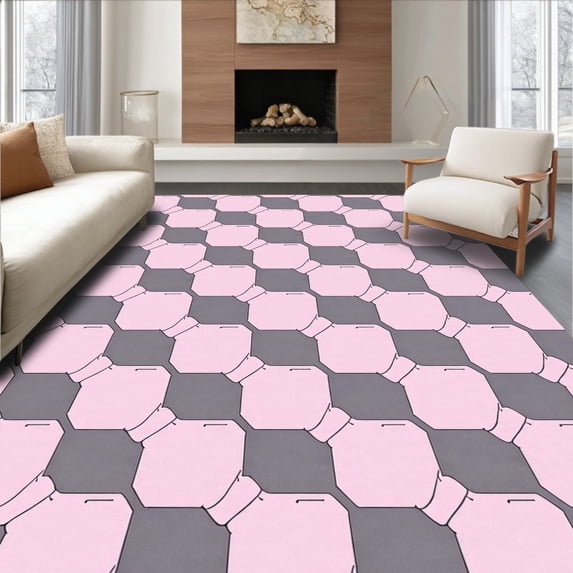 ODIKA 2'x3' Machine Washable Non-Slip Area Rug, Hexagonal Honeycomb Interlocking Design Machine High Traffic Rug with Pad, Pink, 569134