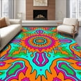 thumbnail image 1 of ODIKA 2'x3' Machine Washable Non-Slip Area Rug, Hippie Revival Interlocking Floral Mosaic with Vibrant Paisley High Traffic Rug, Orange, 718941, 1 of 7