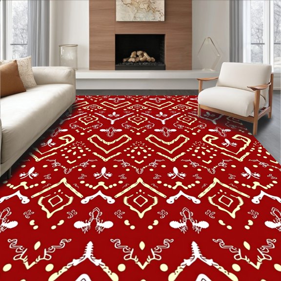 ODIKA 2x3 Machine Washable Non-Slip Area Rug, Holiday Chevron Stripes with Twinkling Light Embellishments High Traffic Rug, Red, 503366