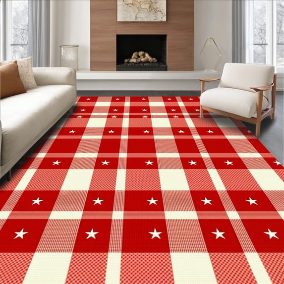 ODIKA 2'x3' Machine Washable Non-Slip Area Rug, Holiday Inspired Plaid with Twinkling Embellishments High Traffic Rug, Red, 614544