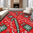 thumbnail image 1 of ODIKA 2'x3' Machine Washable Non-Slip Area Rug, Holiday Patchwork Design Featuring Cane and Plaid Duo High Traffic Rug with Pad, Red, 621890, 1 of 8