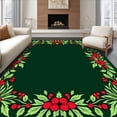 thumbnail image 1 of ODIKA 2'x3' Machine Washable Non-Slip Area Rug, Holly Leaf Vine Border with Traditional Berry Cluster Accents High Traffic Rug, Green, 623231, 1 of 7