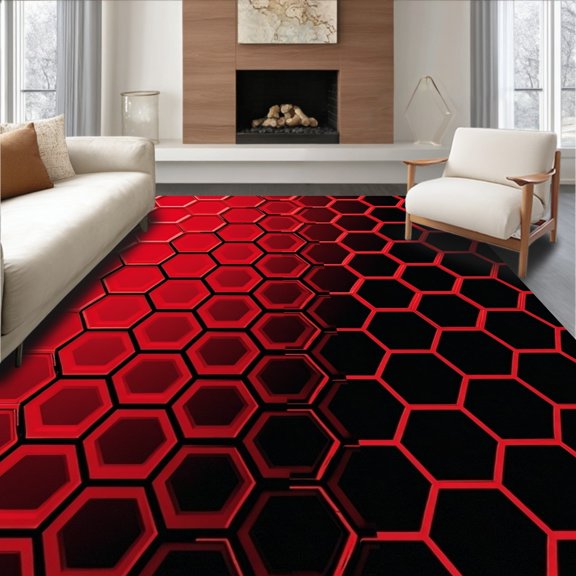 ODIKA 2x3 Machine Washable Non-Slip Area Rug, Honeycomb Elegant Artistic Contemporary Decorative High Traffic Rug, Red, 419616