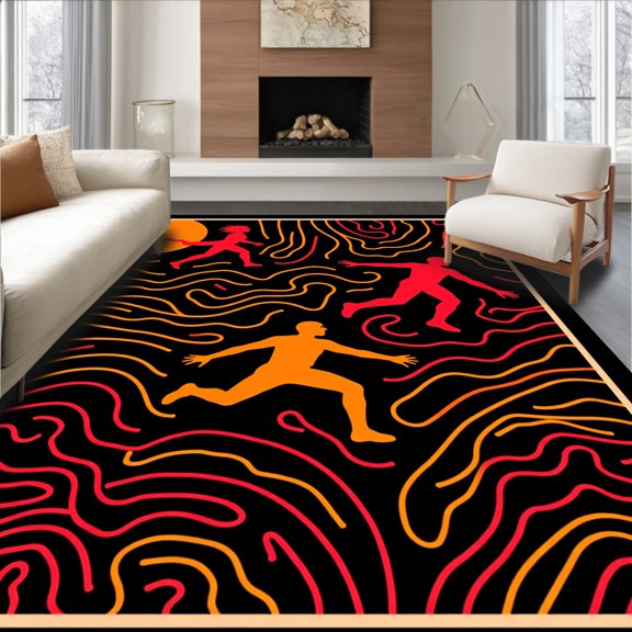 ODIKA 2x3 Machine Washable Non-Slip Area Rug, Hoop Dreams Athlete Training Dynamic Play Surface High Traffic Rug, Black, 655183