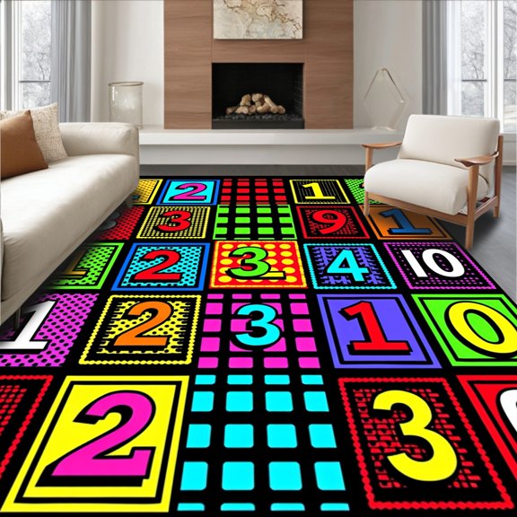 ODIKA 2x3 Machine Washable Non-Slip Area Rug, Hopscotch Number Grid Educational Learning Activity High Traffic Rug, Red, 694773