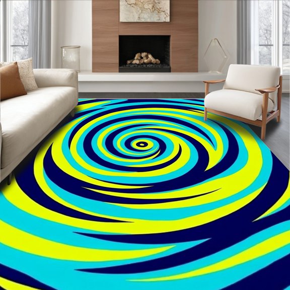 ODIKA 2x3 Machine Washable Non-Slip Area Rug, Hypnotic Vortex Wavy Concentric Gradient High Traffic Rug, Yellow, 596828