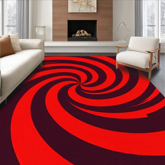 ODIKA 2x3 Machine Washable Non-Slip Area Rug, Hypnotic Vortex Whirl Decorative Luxurious Statement High Traffic Rug, Red, 595234