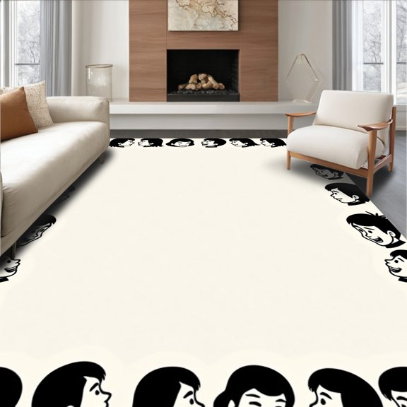 ODIKA 2x3 Machine Washable Non-Slip Area Rug, Iconic Mascot Profile Arrangement Elegant Entryway Statement High Traffic Rug, Black, 446287