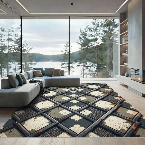 ODIKA 2'x3' Machine Washable Non-Slip Area Rug, Industrial Charcoal Gray High Traffic Rug, Gray, 1009909