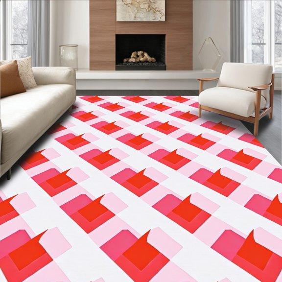 ODIKA 2x3 Machine Washable Non-Slip Area Rug, Interlocking Cascade Zigzag Hexagon Mosaic Throw High Traffic Rug, Red, 523838