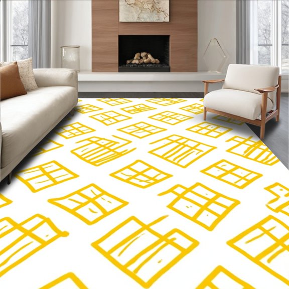 ODIKA 2x3 Machine Washable Non-Slip Area Rug, Interlocking Maze with Minimalist Nordic Influence High Traffic Rug with Pad, Yellow, 335317