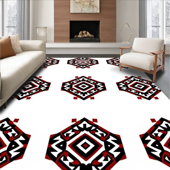 ODIKA 2'x3' Machine Washable Non-Slip Area Rug, Interlocking Motif with Folk Art Accents High Traffic Rug, Black, 701479