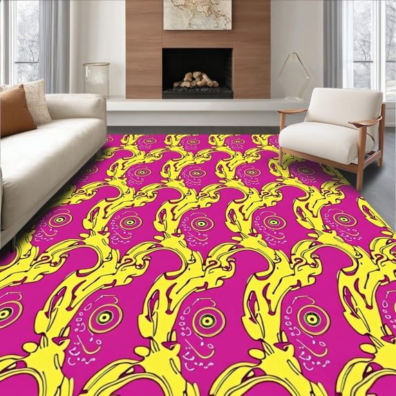 ODIKA 2'x3' Machine Washable Non-Slip Area Rug, Interlocking Pathway Decorative Arrangement High Traffic Rug with Pad, Pink, 581653
