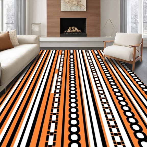 ODIKA 2x3 Machine Washable Non-Slip Area Rug, Interlocking Stripe Motif with Crisp Monochrome Contrast High Traffic Rug, Orange, 714199