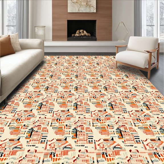 ODIKA 2x3 Machine Washable Non-Slip Area Rug, Interlocking Ticket Stub Mosaic with Team Inspired Graphic High Traffic Rug, Orange, 668942