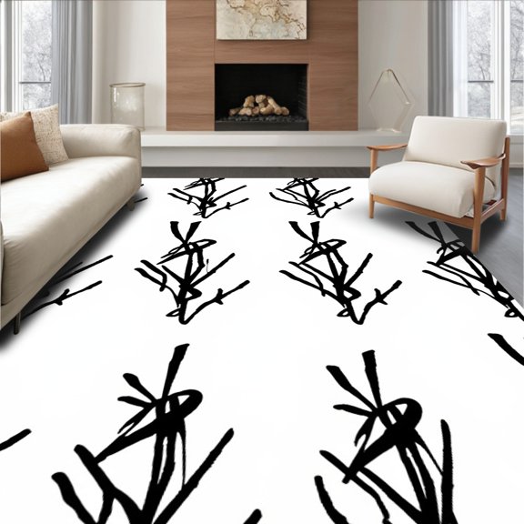 ODIKA 2x3 Machine Washable Non-Slip Area Rug, Interlocking Trellis Maze with Boho Accents and Brushstroke Motifs High Traffic Rug, Black, 466937