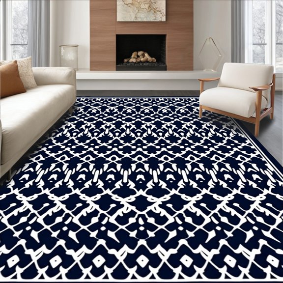 ODIKA 2x3 Machine Washable Non-Slip Area Rug, Interlocking Trellis Modern Elegant Decorative Statement High Traffic Rug, Navy, 589679