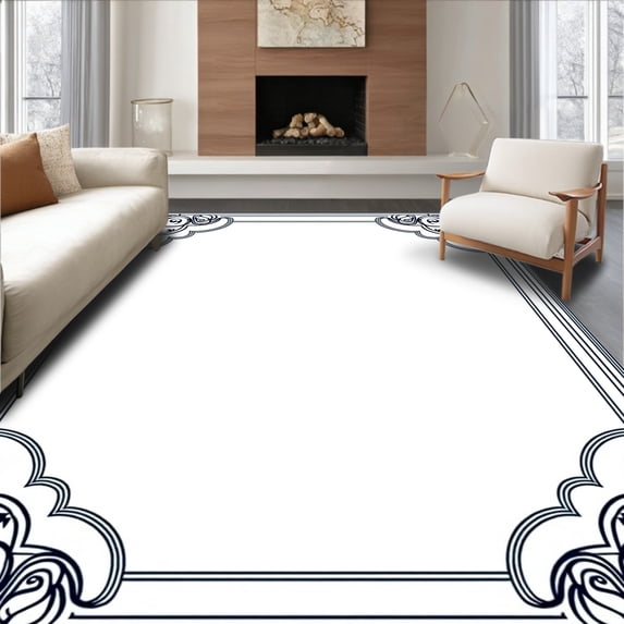 ODIKA 2'x3' Machine Washable Non-Slip Area Rug, Interlocking Trellis with Ornamental Flourish Accents High Traffic Rug with Pad, Blue, 662120