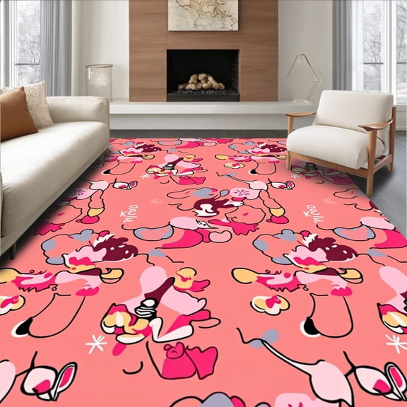 ODIKA 2x3 Machine Washable Non-Slip Area Rug, Internet Inspired Fox Character with Shaped and Doodle Details High Traffic Rug, Pink, 680583