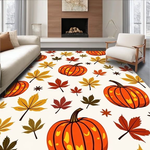 ODIKA 2'x3' Machine Washable Non-Slip Area Rug, Jack Lantern Festival Natural Woodland Enchantment High Traffic Rug, Orange, 601442