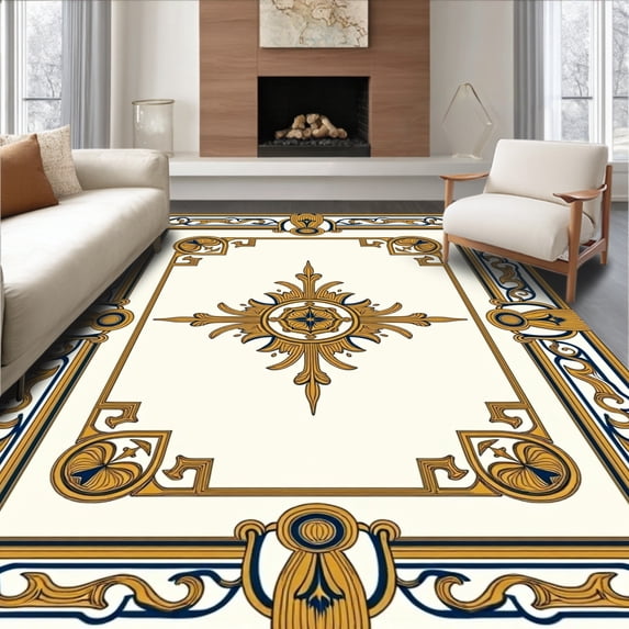 ODIKA 2'x3' Machine Washable Non-Slip Area Rug, Jacquard Palatial Grandeur Symphony High Traffic Rug, Gold, 536360