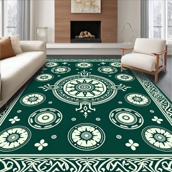 ODIKA 2x3 Machine Washable Non-Slip Area Rug, Jade Dynasty Interlocking Medallion High Traffic Rug, Green, 381626