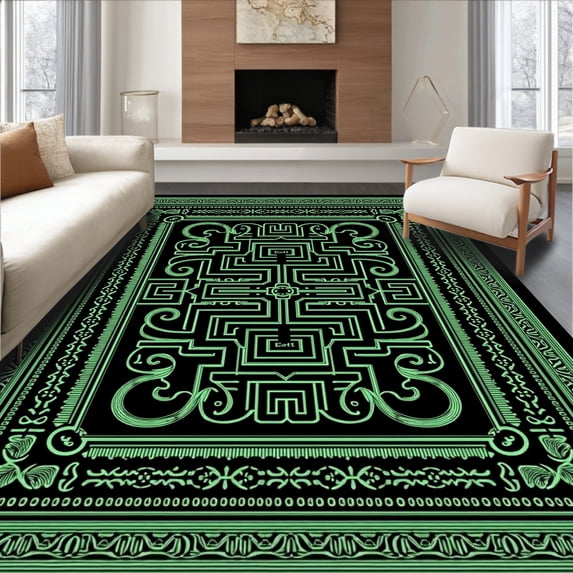 ODIKA 2'x3' Machine Washable Non-Slip Area Rug, Jade Labyrinth Scroll Artisan High Traffic Rug, Black, 581346