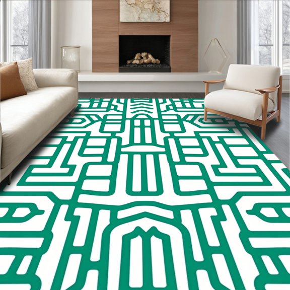 ODIKA 2x3 Machine Washable Non-Slip Area Rug, Jade Mosaic Abstract Interlocking Tilework High Traffic Rug, Green, 390124