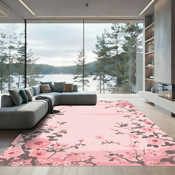 ODIKA 2'x3' Machine Washable Non-Slip Area Rug, Japanese Blush Pink High Traffic Rug, Pink, 1085873