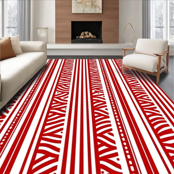 ODIKA 2'x3' Machine Washable Non-Slip Area Rug, Jolly Peppermint Twist Seasonal Absorbent Doormat High Traffic Rug, Red, 736809