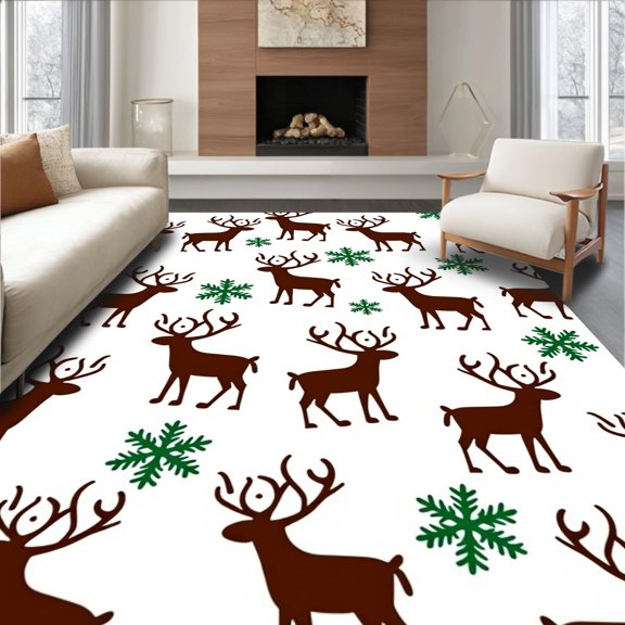 ODIKA 2x3 Machine Washable Non-Slip Area Rug, Jolly Reindeer Cushion DIY Needlework Project High Traffic Rug, Brown, 648222