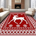 thumbnail image 1 of ODIKA 2'x3' Machine Washable Non-Slip Area Rug, Jolly Reindeer with Nordic Snowflake Border Christmas Motif High Traffic Rug, Red, 627875, 1 of 5