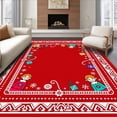thumbnail image 1 of ODIKA 2'x3' Machine Washable Non-Slip Area Rug, Jolly Santa Workshop Whimsical North Pole Journey Adventure High Traffic Rug, Red, 629904, 1 of 7