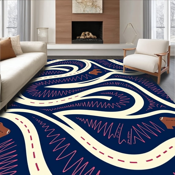ODIKA 2'x3' Machine Washable Non-Slip Area Rug, Journey Pathway Expedition Adventure Route High Traffic Rug, Blue, 680624