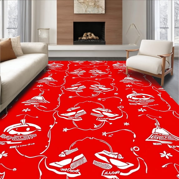 ODIKA 2'x3' Machine Washable Non-Slip Area Rug, Joyful Bells Winter Celebration Entrance Decoration High Traffic Rug, Red, 652039