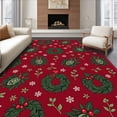 thumbnail image 1 of ODIKA 2'x3' Machine Washable Non-Slip Area Rug, Joyful Celebration Elegant Pinecone Wreath Trio High Traffic Rug with Pad, Red, 621805, 1 of 8