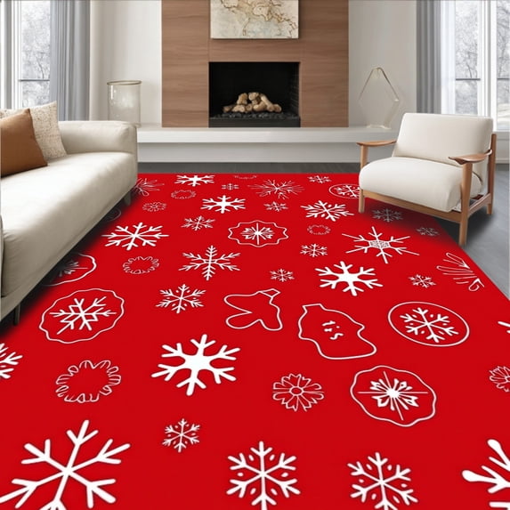 ODIKA 2'x3' Machine Washable Non-Slip Area Rug, Joyful Celebration Xmas Wonderland Enchanted Decorative Accent High Traffic Rug, Red, 606642