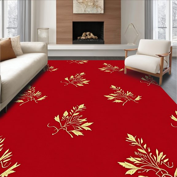 ODIKA 2x3 Machine Washable Non-Slip Area Rug, Joyful Evergreen Platform Embellishment Decorative Floor Guard High Traffic Rug, Red, 654355
