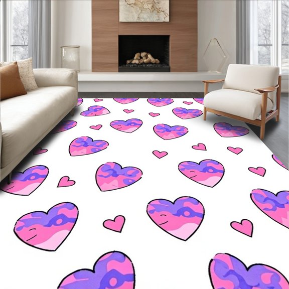 ODIKA 2x3 Machine Washable Non-Slip Area Rug, Joyful Love Emblem Stylish Platform Accessory High Traffic Rug, Pink, 631578