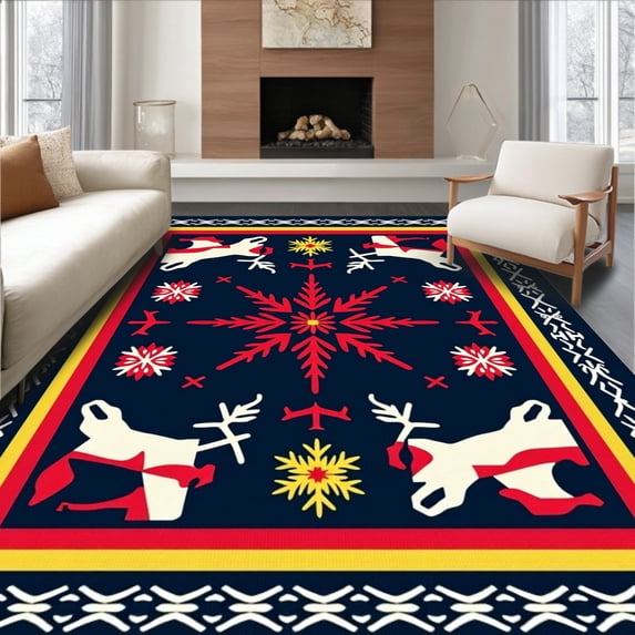 ODIKA 2'x3' Machine Washable Non-Slip Area Rug, Joyful Nordic Hearth Elegant Anti Skid Decorative Floor High Traffic Rug with Pad, Blue, 621755