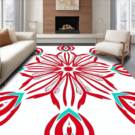 ODIKA 2'x3' Machine Washable Non-Slip Area Rug, Joyful Peppermint Dream Hook Stitch Workshop High Traffic Rug, Red, 647083