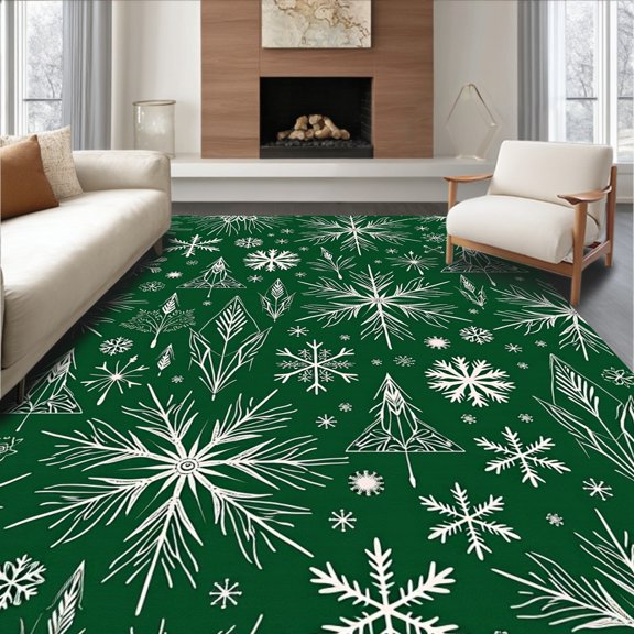 ODIKA 2x3 Machine Washable Non-Slip Area Rug, Joyful Snow Flurry Statement High Traffic Rug, Green, 606915