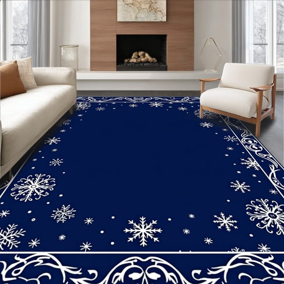 ODIKA 2'x3' Machine Washable Non-Slip Area Rug, Joyful Winter Wonderland Featuring Snowy High Traffic Rug, Blue, 731623