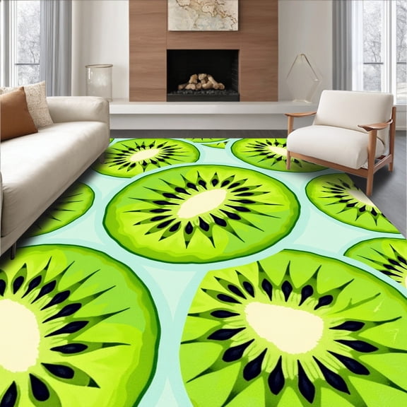 ODIKA 2x3 Machine Washable Non-Slip Area Rug, Juicy Kiwi Slice Novelty Bathroom Floor Covering High Traffic Rug, Green, 728699
