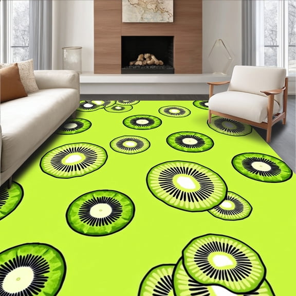 ODIKA 2x3 Machine Washable Non-Slip Area Rug, Juicy Kiwi Slice Tropical Fruity Bathroom Floor Decoration High Traffic Rug, Green, 728735