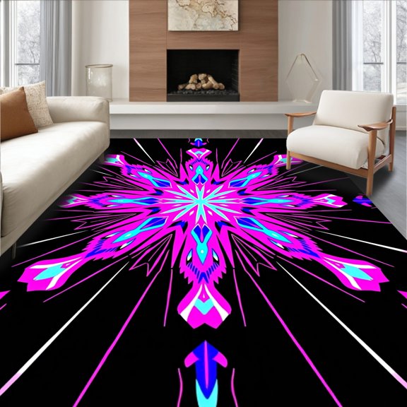 ODIKA 2'x3' Machine Washable Non-Slip Area Rug, Kaleidoscope Burst Vibrant Multi Hued Statement High Traffic Rug, Pink, 495254