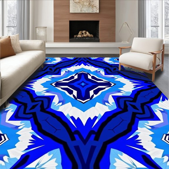 ODIKA 2'x3' Machine Washable Non-Slip Area Rug, Kaleidoscope Prism Design with Faceted Crystal Motifs High Traffic Rug, Blue, 546453